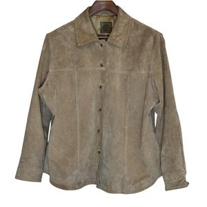 AMI Women's XL Beige Suede Leather Jacket Satin Lined Button Front Y2K